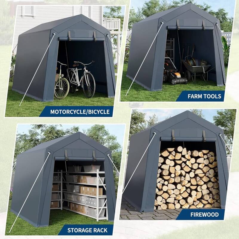 6x6 FT Portable Outdoor Storage Shed, UV-Resistant Carport for Motorcycle, Firewood, Tools - 6X6 Ft