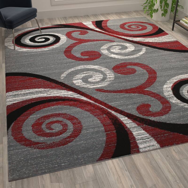 Modern Distressed Swirl Abstract Style Indoor Area Rug