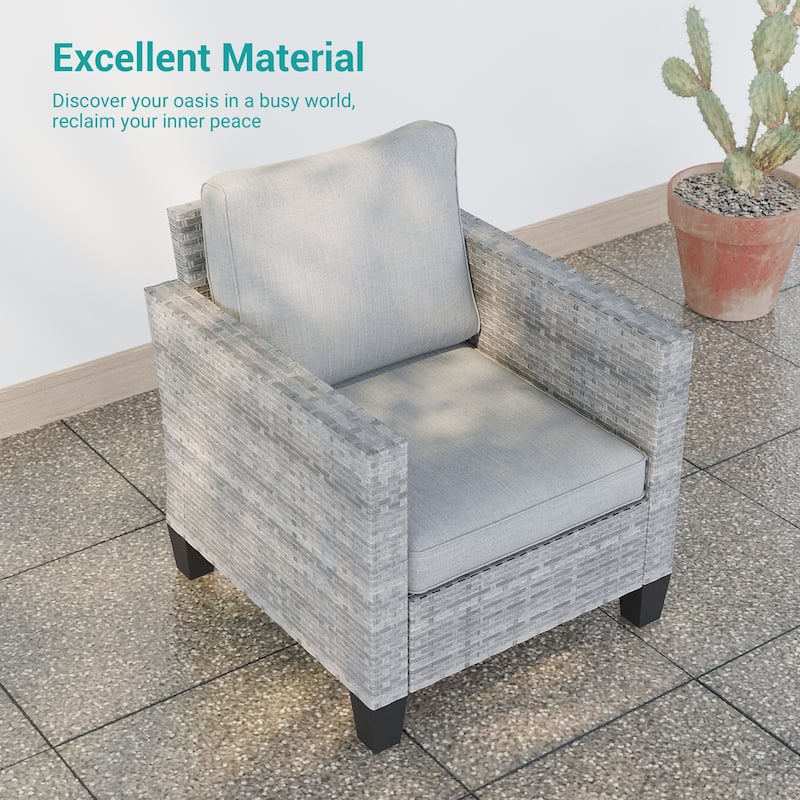 BONOSUKI 5-Piece Patio Sofa Sets Grey Rattan Outdoor Furniture Set