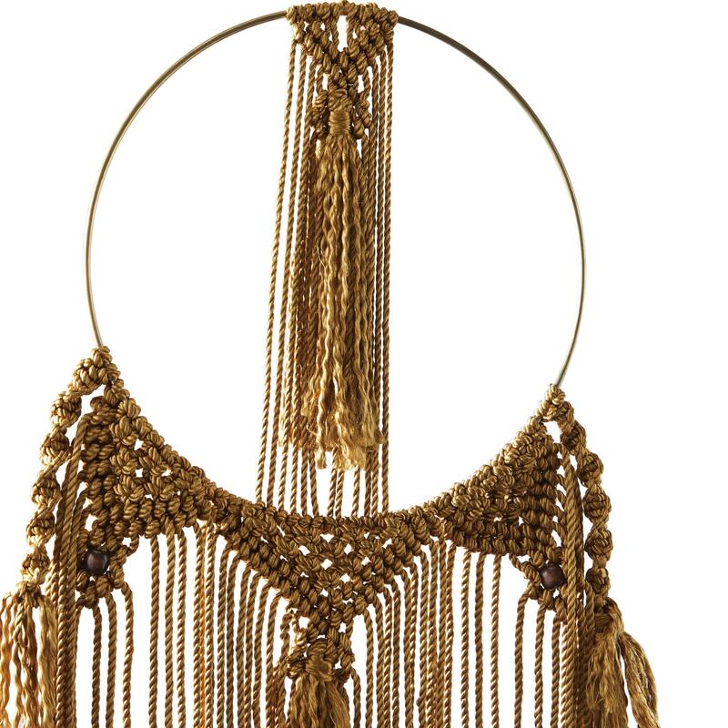 Fabric Macrame Handmade Intricately Weaved Wall Decor with Beaded Fringe Tassels - Brown - Roche River Decor