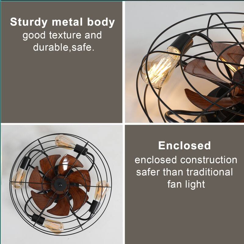 Oaks Aura 20in. Modern Industrial Low Profile Ceiling Fan with Light, Black Farmhouse Flush Mount Remote Control Ceiling Fan