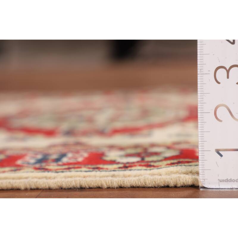 Geometric Kazak Oriental Accent Rug Handmade Beige Foyer Wool Carpet - 2'8" x 4'0"