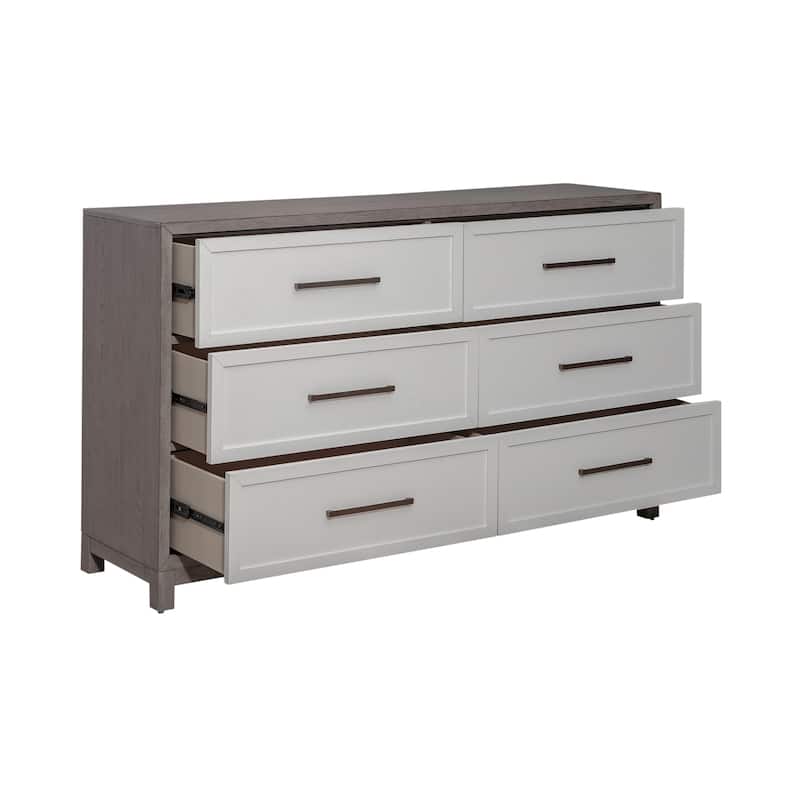 Palmetto Heights Two-Tone Shell White Driftwood 6 Drawer Dresser
