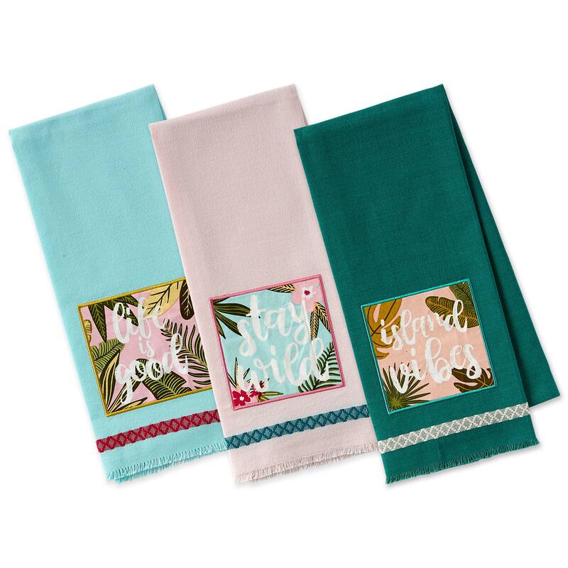 DII Island Tropics Pineapple Embellished Dishtowels Set/3