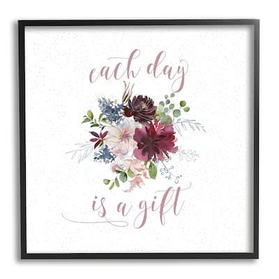 Stupell Each Day Gift Calligraphy Quote Minimal Floral Pattern Framed Wall Art - White