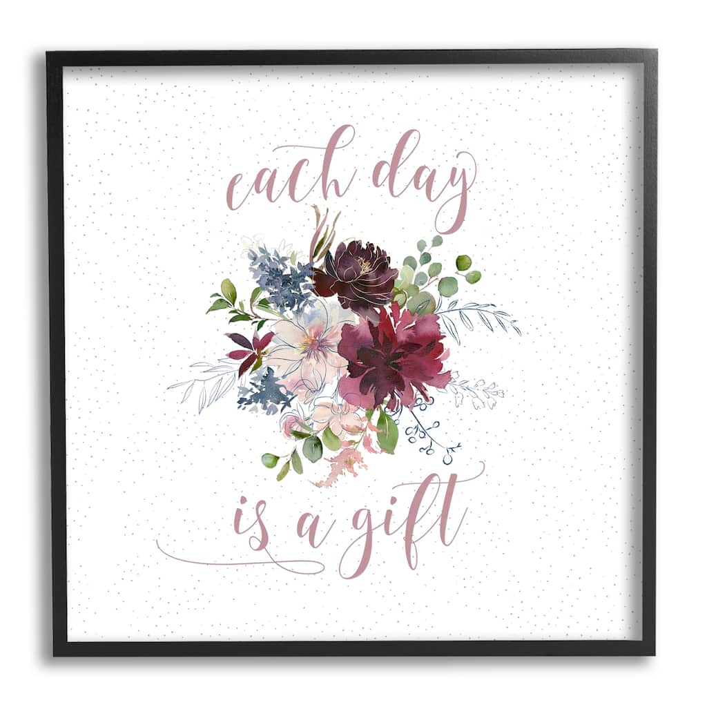 Stupell Each Day Gift Calligraphy Quote Minimal Floral Pattern Framed Wall Art - White