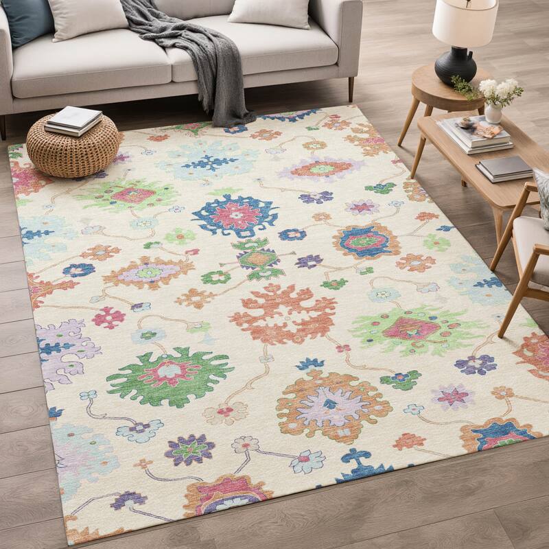 Machine Washable Indoor/ Outdoor Traditonal Delhi Chantille Rug