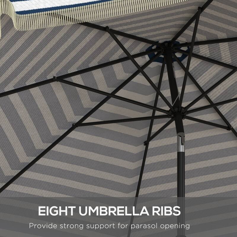 Outsunny 9ft Patio Umbrella with Push Button Tilt and Crank, Ruffled Outdoor Market Table Umbrella with Tassles and 8 Ribs
