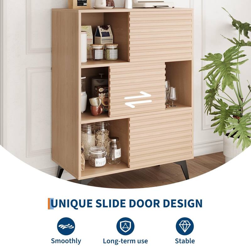 Render 3-Tier Display Cabinet - Walnut Storage Stand for Retail, Living Room & Entryway