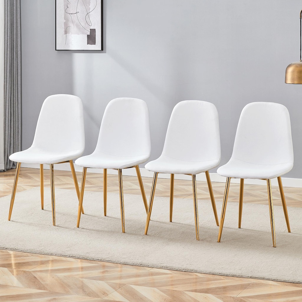 Luxury Simple Chair - Set of 4 Linen Material High Resilience Dining Chair with Metal Leg