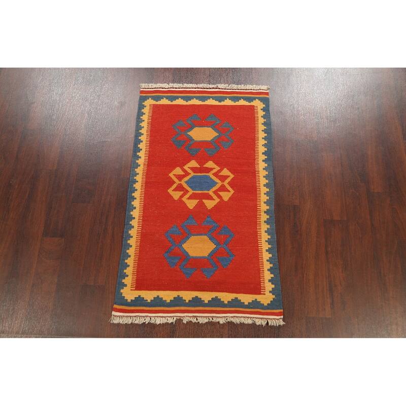 Tribal Kilim Shiraz Persian Wool Area Rug Flat-weave Bedroom Carpet - 2'8" x 4'6"