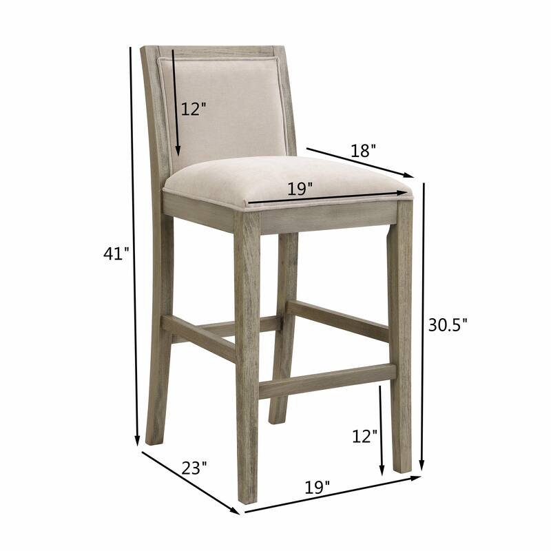30.5" Bar Stools Set of 2, Rubberwood Frame, Upholstered Fabric Seat with Sponge Cushion