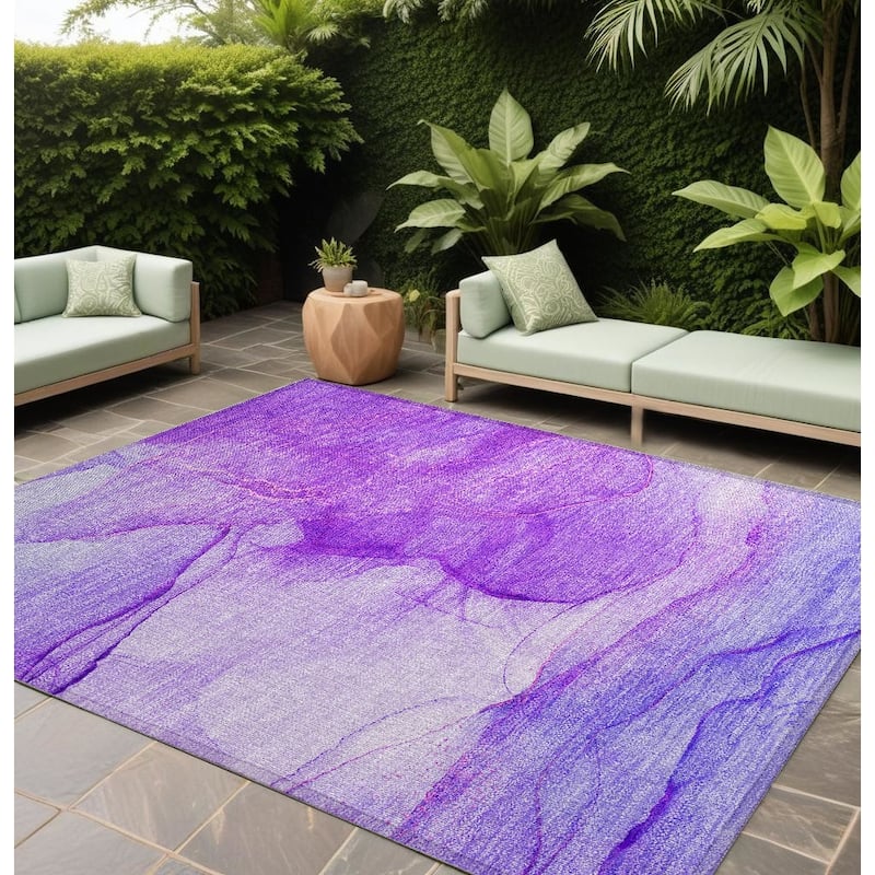Almisi Contemporary Abstract Weather Resistant Timeless Fusion Outdoor Rug - 9' X 12' - Purple