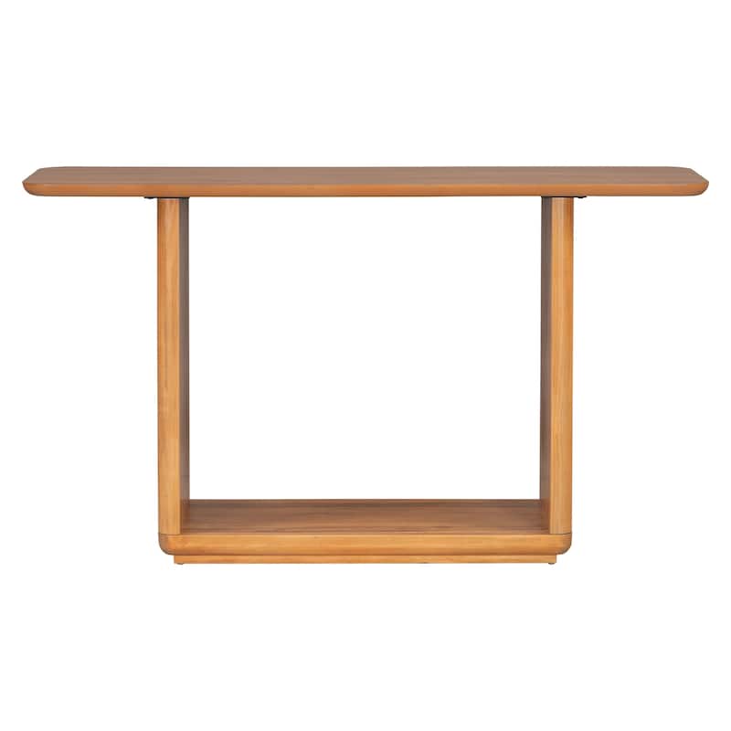 Elegant Console Table with Curved Corners, Natural Side Table Corridor Table Hallway Table with Bottom Shelf