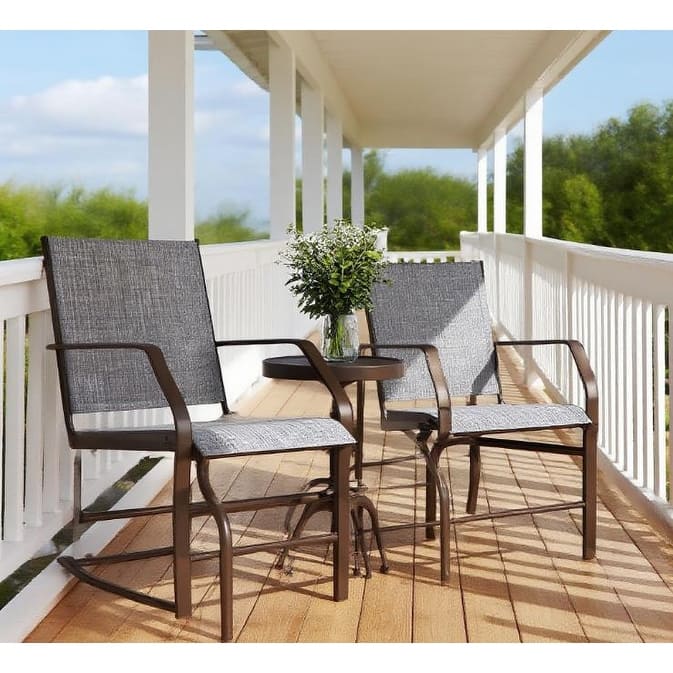 GDFStudio - Nolan Relaxed Outdoor Glider Swing Seating Set with Integrated Table - Coffee Table+Chairs