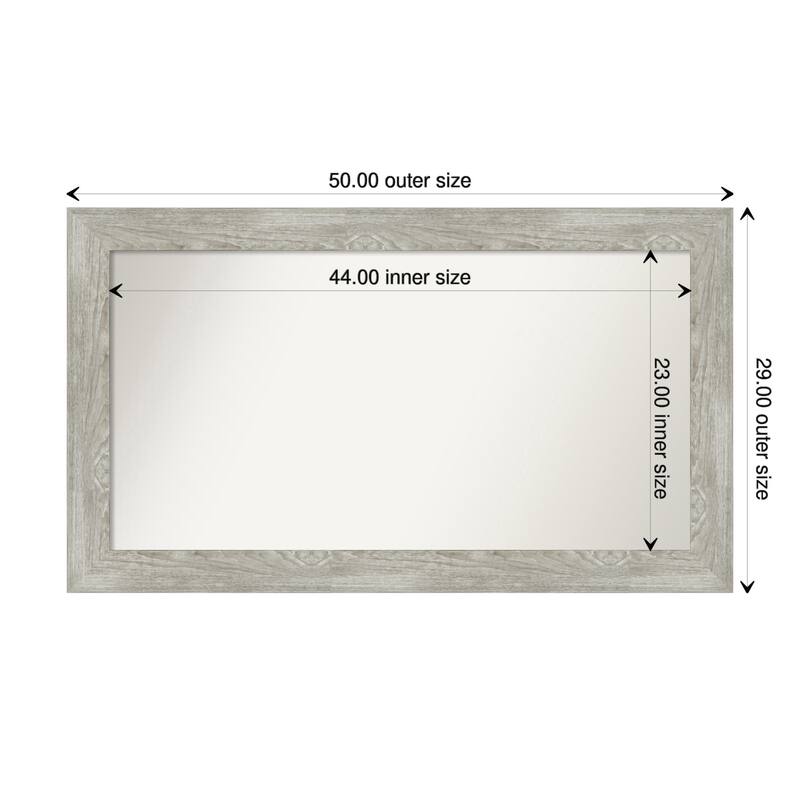 Dove Greywash Framed Non-Beveled Custom Wall Mirror, Bathroom Vanity Mirror - Outer Size: 50 x 29