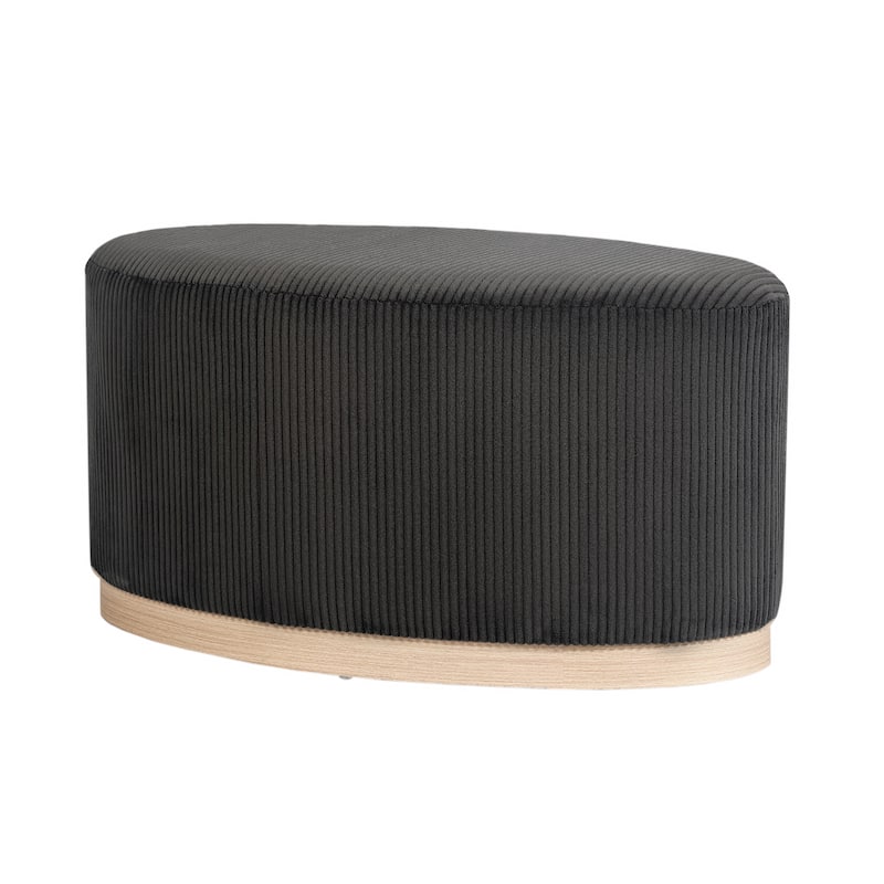 Adeco Velvet Upholstered Bench Oval Ottoman for Bed End Entryway