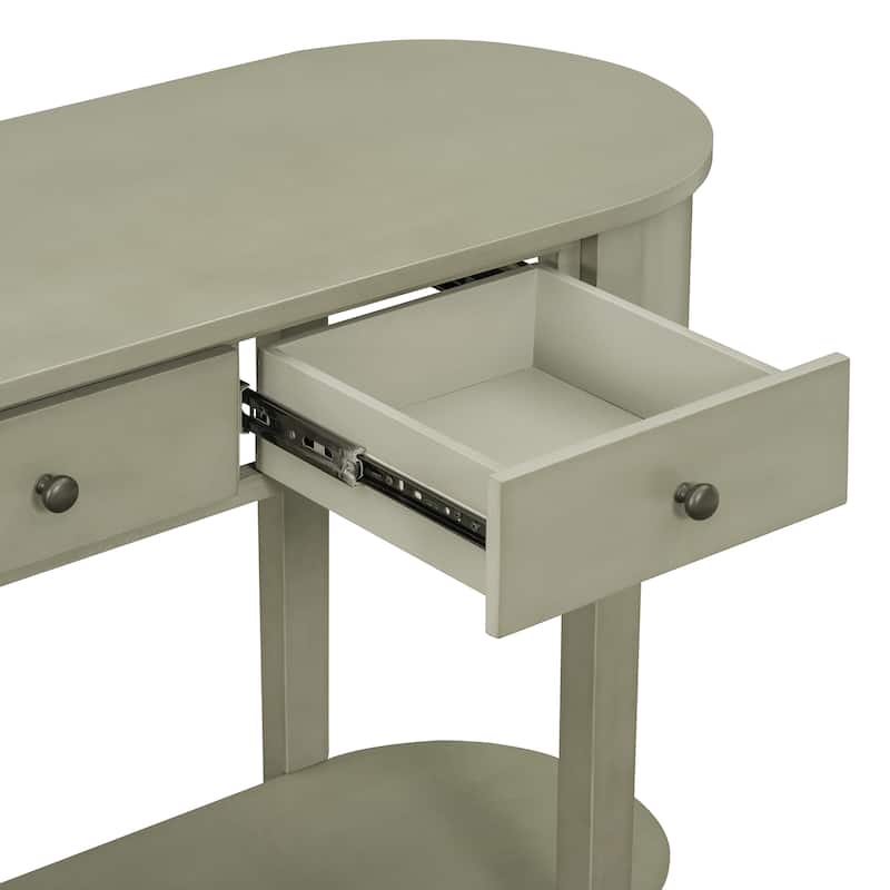 Elegant Retro Console Table with Curved Design and Smooth Glaze