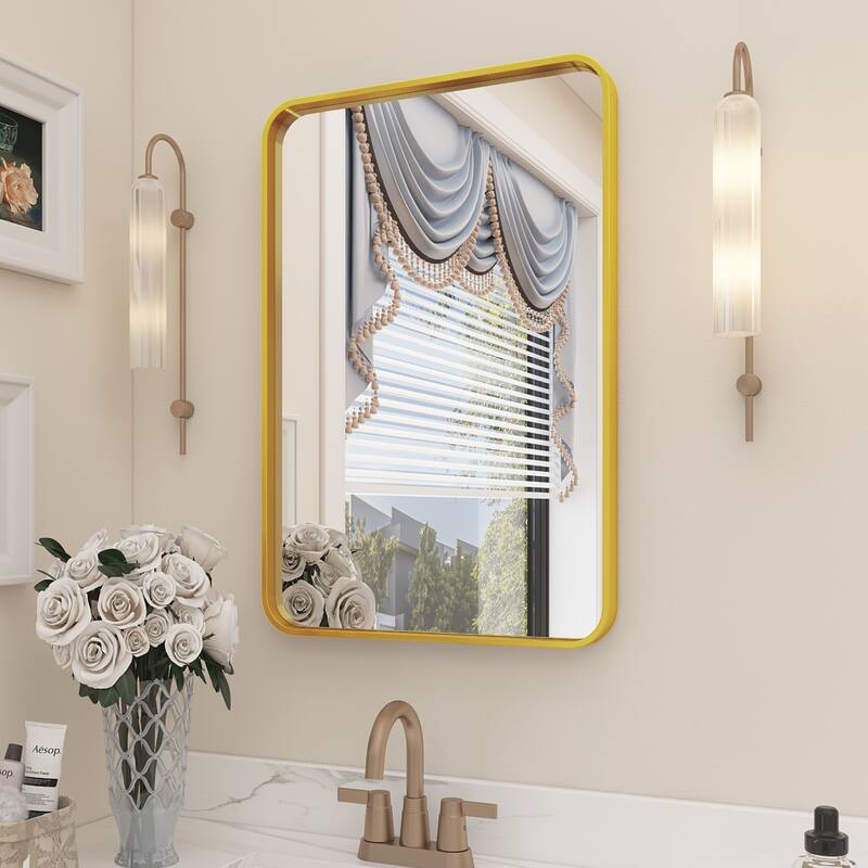 Aluminum alloy Framed Tempered Glass Wall Bathroom Vanity Mirror - 24" x 16" - Gold