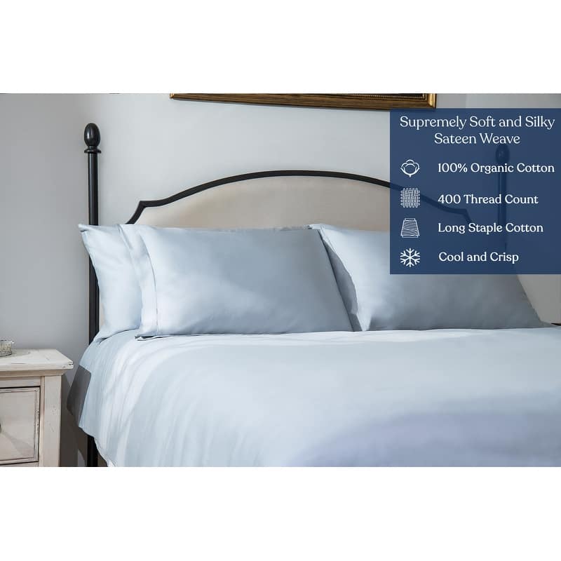 Delara GOTS Certified 100% Organic Cotton Fitted Sheet, 400TC Long Staple Cotton, Moisture-Wicking, Smooth & Breathable