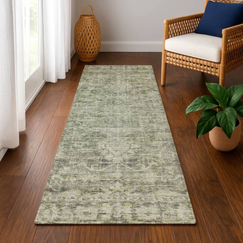 Premium Washable Super Soft Vintage Traditional Mayfield Rug - Aloe - 2'3" x 7'6"