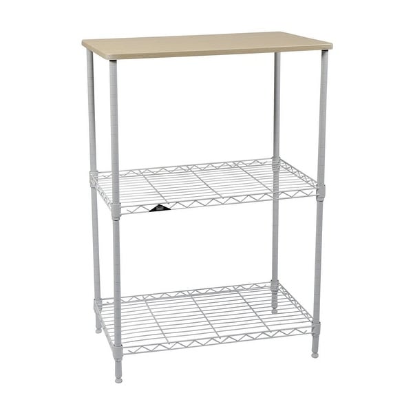 Apollo Hardware 3-Tier White Wire Shelf with Wood on Top Tier 14"x24"x36"