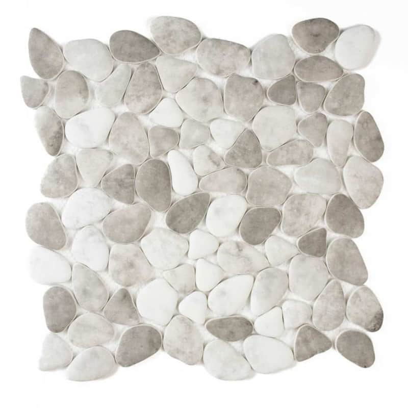 Huron Rock 12x12 Matte Glass Pebble Mosaic Tile - Floor, Wall, Backsplash - 4 x 4 Sample - Silverado