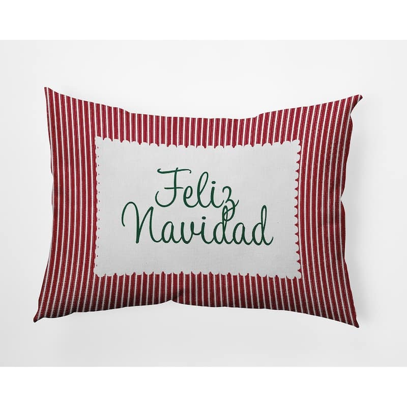 Feliz Navidad Ticking Christmas Indoor/Outdoor Throw Pillow - 14" x 20" - Haute Red