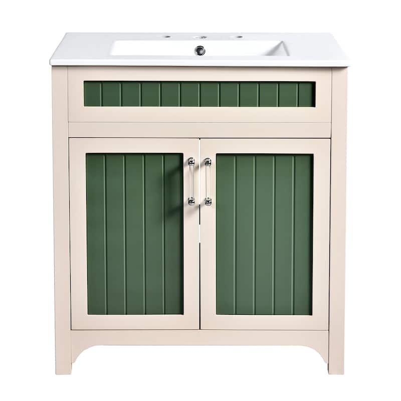 30" Wood Bathroom Vanity Cabinet with Ceramic Sink,Adjustable Shelf
