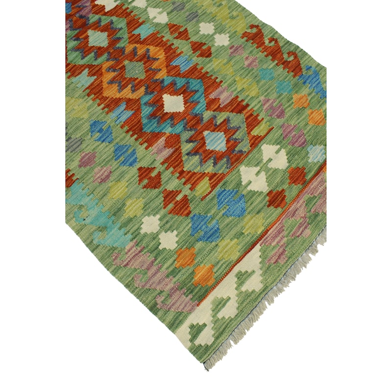 Flatweave Dabir Green/Rust Runner - 2'8" x 6'1"