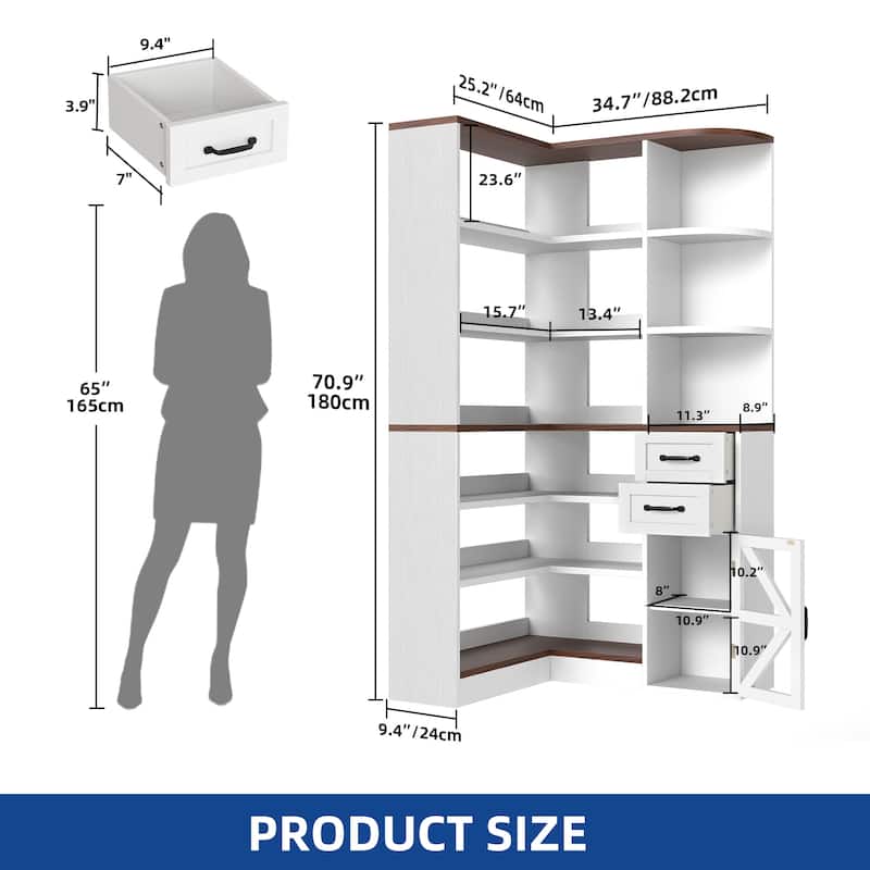 Moasis Modern LED Corner Bookshelf Fluted Bookcase with Drawers for Living Room
