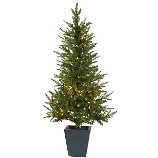 Nearly Natural Home Decor 4.5' Christmas Tree W/Clear Lights & Decorative Planter