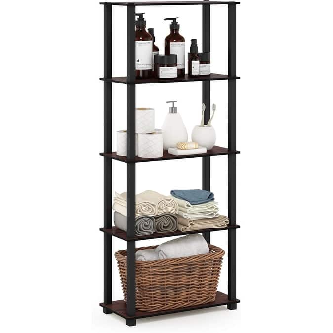 5 Tiers Wood Household Shelving Unit in Dark Cherry/Black (23.6 in. W x 57.4 in. H x 11.6 in. D) - 23.6