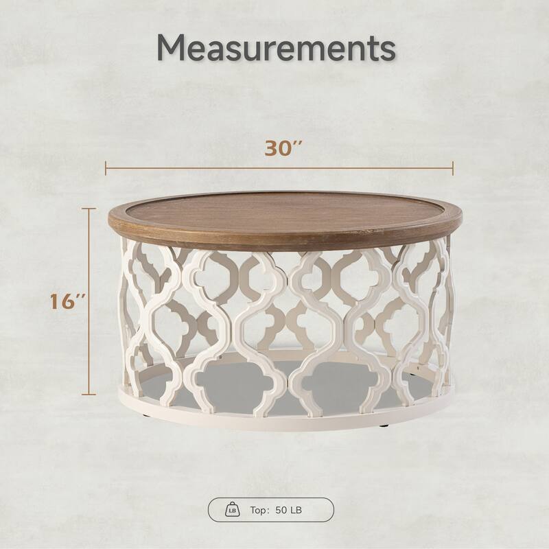 COZAYH Farmhouse End Table, Distressed Tray Top Coffee Table with Curved Motif Frame Base for Boho, Rustic, French Country