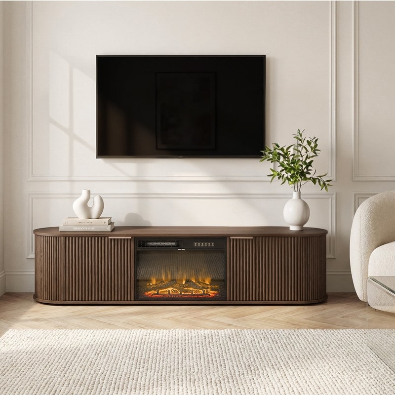 Spruce & Spring 70.1-Inch Mid-Century Fireplace TV Stand with Doors