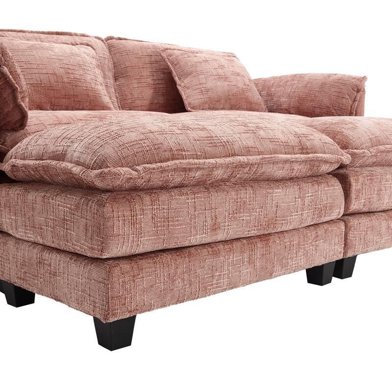 Chenille Sleeper Sofa Bed Deep Seat Loveseat Sectional Couch with Ottomans Chaise Lounge, Detachable Armrests and Side Pockets