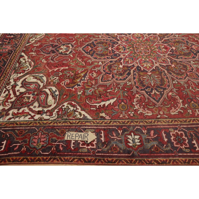 Hand Knotted Oriental 100% Wool Carpet Traditional Floral Red Heriz Area Rug - 10' 10'' X 8' 8''