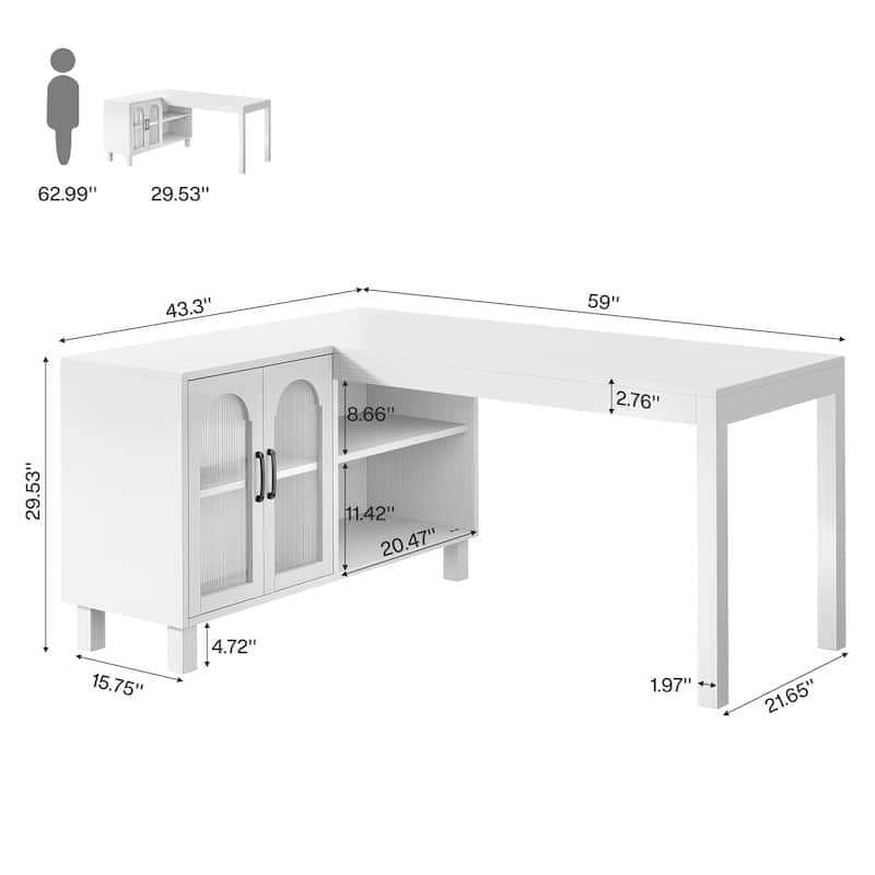 59 Inch L-Shaped Desk with File Cabinet and Storage Shelves, Corner Desk for Home Office