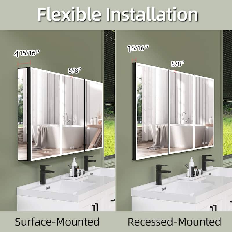 60'' W 30'' H Recessed Frameless Medicine Cabinet Mirror 9 Adjustable