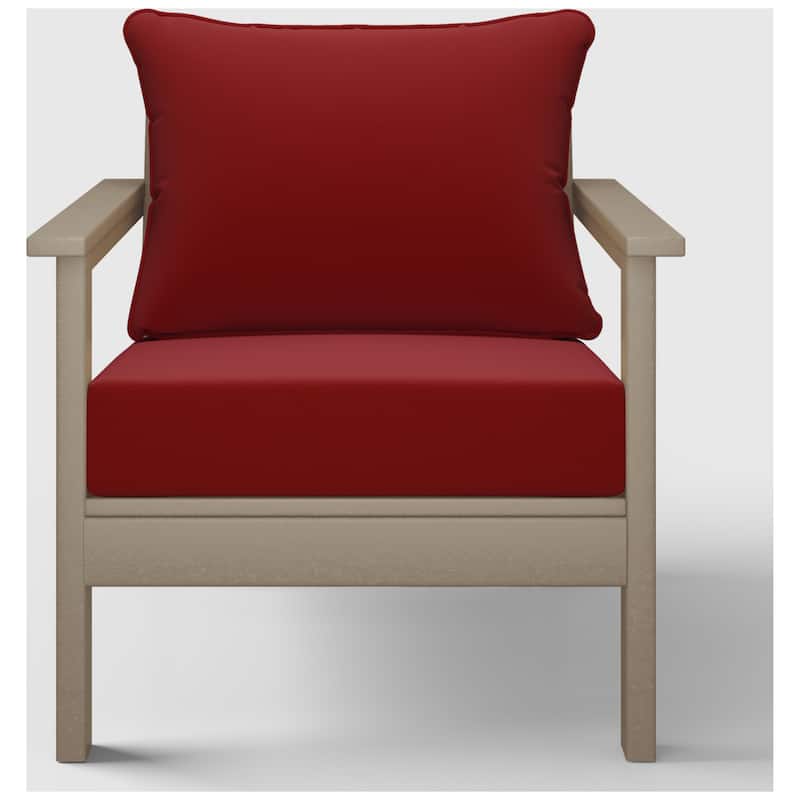 Birchwood All Weather HDPE Outdoor Patio Deep Seating Weathered Wood Club Chair With Cushions (1-Piece)