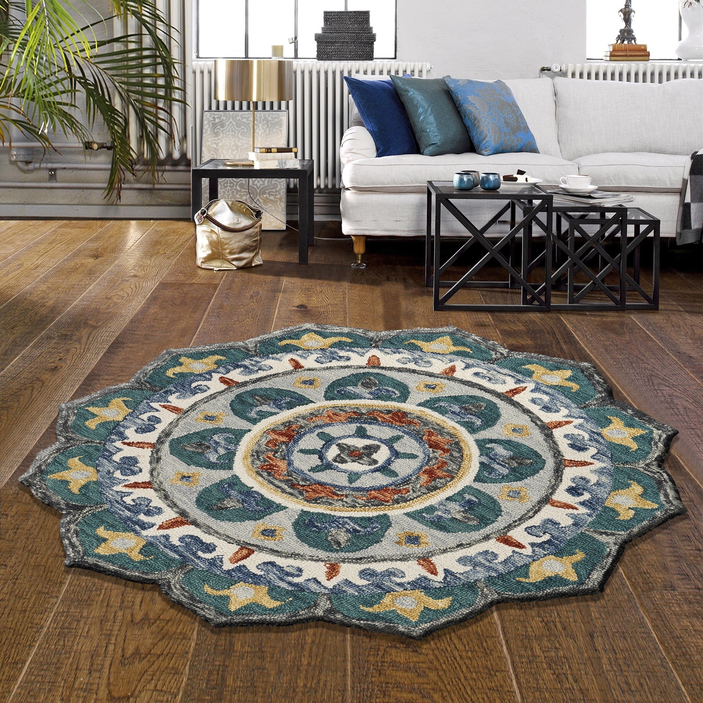 Round Floor Mat Bedroom Carpet Living Room Area Rugs Abstract Mandala Flower 
