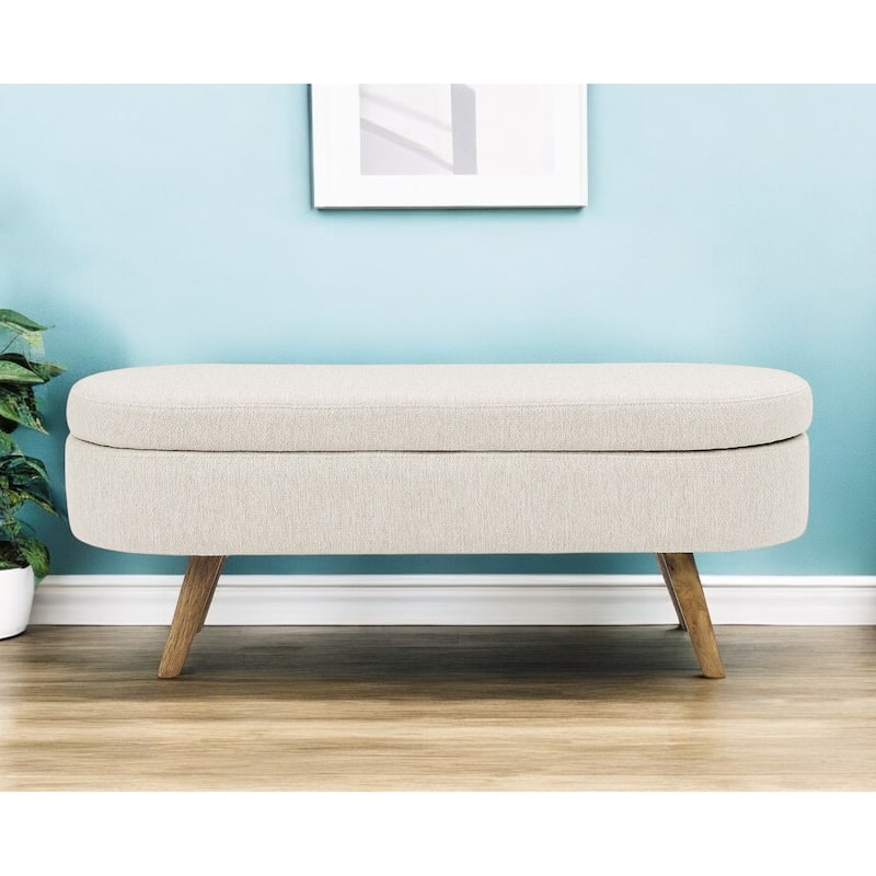 HomeRoots 44" Beige and Brown Linen Upholstered Storage Bench with Flip Top - 43.5' X '16' X '16 - 43.5' X '16' X '16