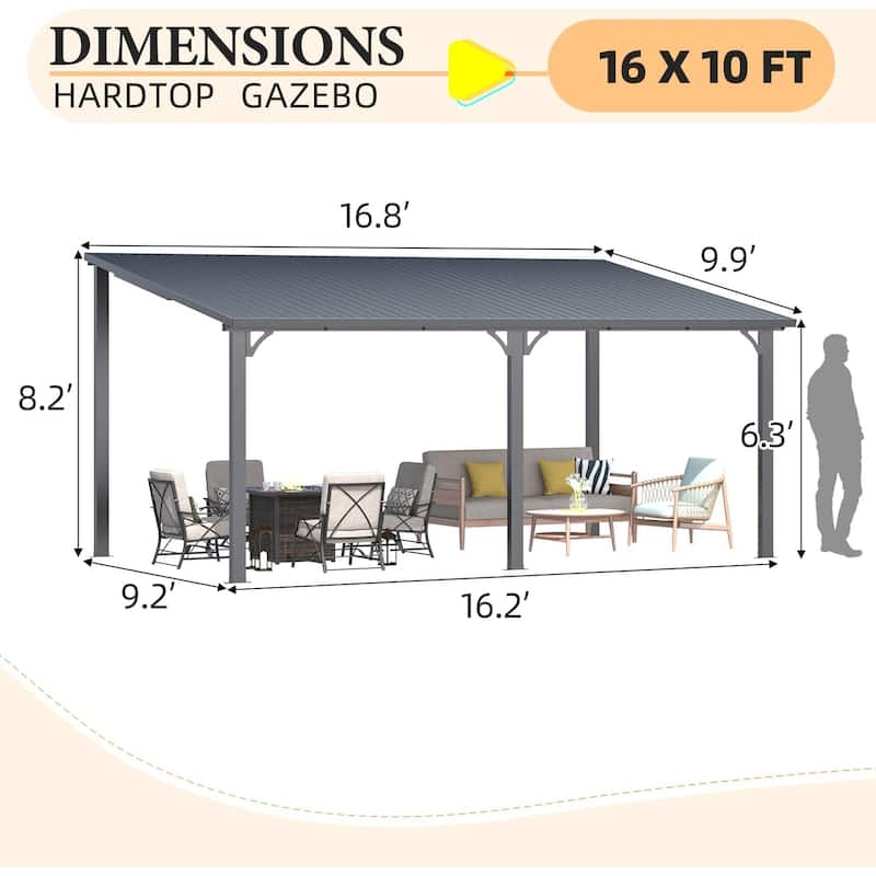 AECOJOY Hardtop Gazebo Outdoor Metal Lean to Pergola Galvanized Steel Roof