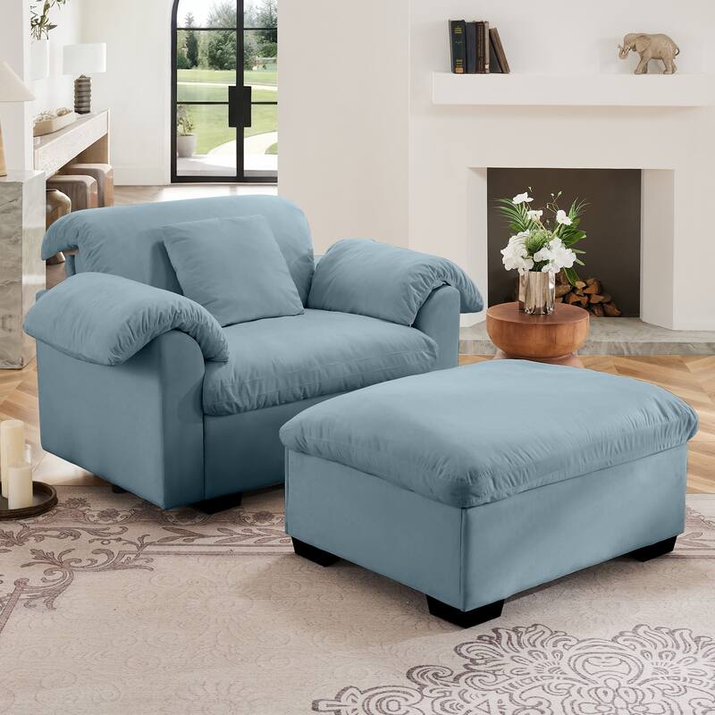 Velvet Deep Seat Storage Sofa Chair with Fluffy Armrest Pillows & Backrest