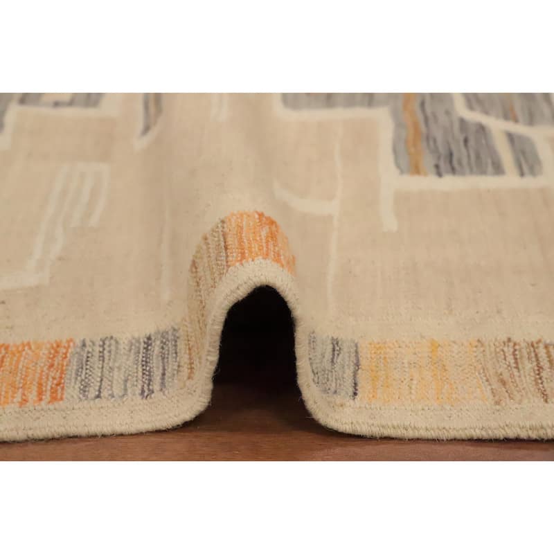 Hand Woven Oriental 100% Wool Carpet Southwestern Tribal Beige & Ivories Kilim Area Rug - 4' 8'' X 3' 4''