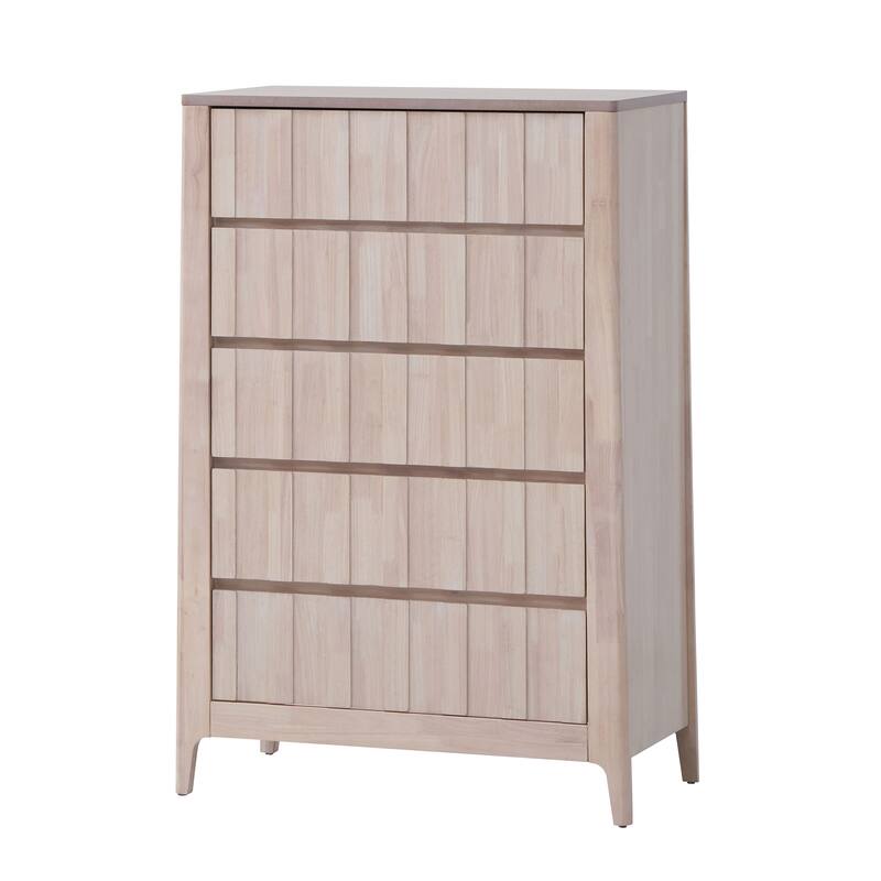 Furniture of America Seren Mid-Century Modern Off-White Solid Wood 5-Drawer Storage Chest