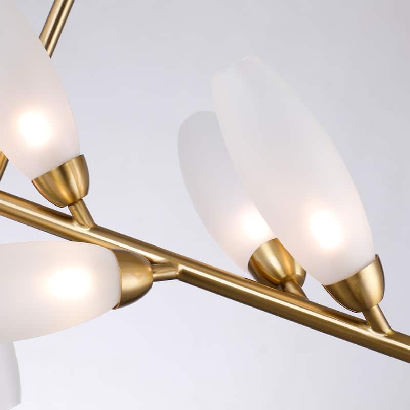 10-Light Ring Pendant Lamp in Gold Finish Art Glass Gem Branch Chandelier