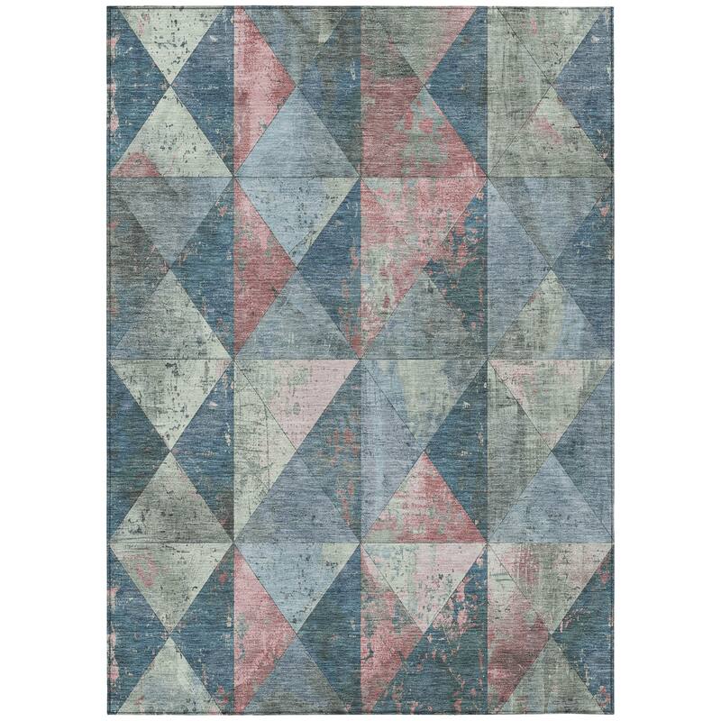 Machine Washable Indoor/ Outdoor Contemporary Diamonds Chantille Rug