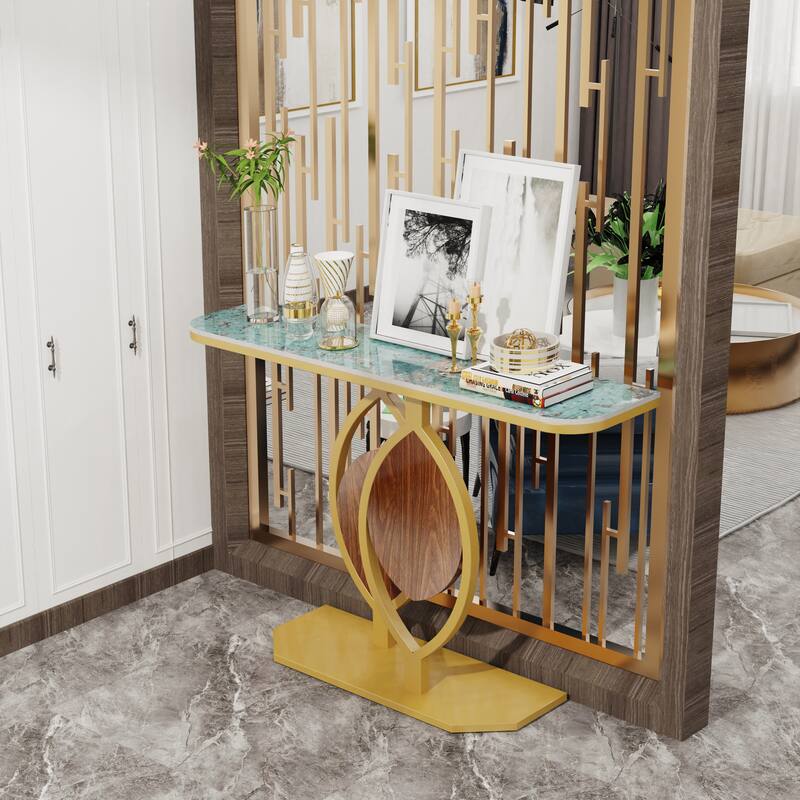 Modern Glossy Artifical Marble Console Table