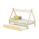 preview thumbnail 16 of 25, Twin Size Montessori Bed with Trundle, Wood Tent Floor Bed Frame, Twin Kids Bed with Slat Support for Boys,Girls, Easy Assembly